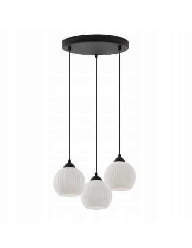 Lampa wisząca RIFFLE 3-punktowa z białymi kloszami - nowoczesne oświetlenie do kuchni i jadalni