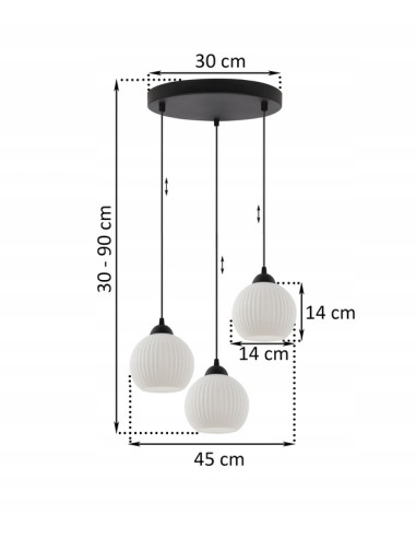 Lampa wisząca RIFFLE 3-punktowa z białymi kloszami - nowoczesne oświetlenie do kuchni i jadalni