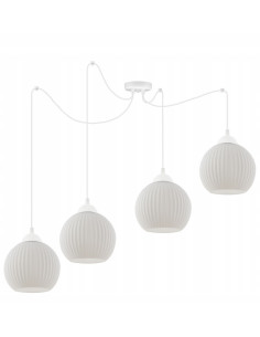 Żyrandol RIFFLE - Nowoczesny, cztero-ramienny kandelabr z białymi kloszami do eleganckich wnętrz i sypialni.