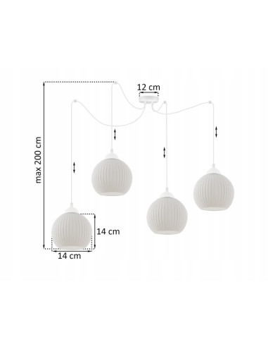 Żyrandol RIFFLE - Nowoczesny, cztero-ramienny kandelabr z białymi kloszami do eleganckich wnętrz i sypialni.