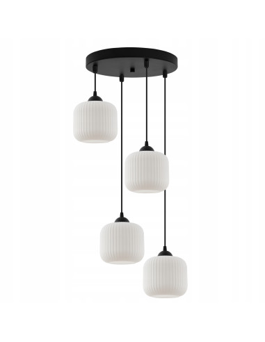 Lampa sufitowa RIFFLE 4-punktowa z falowanymi kloszami, eleganckie oświetlenie do jadalni i salonu