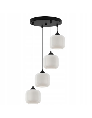 Lampa sufitowa RIFFLE 4-punktowa z falowanymi kloszami, eleganckie oświetlenie do jadalni i salonu