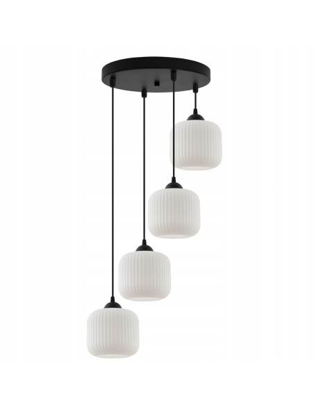 Lampa sufitowa RIFFLE 4-punktowa z falowanymi kloszami, eleganckie oświetlenie do jadalni i salonu
