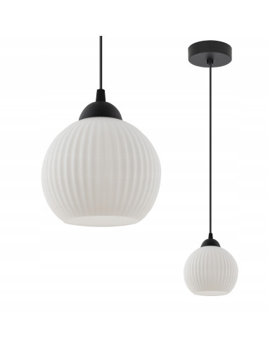 Nowoczesna lampka wisząca RIFFLE w białym kolorze z przezroczystym kloszem – eleganckie oświetlenie do każdego wnętrza.