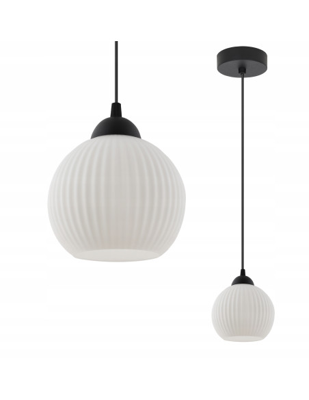Nowoczesna lampka wisząca RIFFLE w białym kolorze z przezroczystym kloszem – eleganckie oświetlenie do każdego wnętrza.