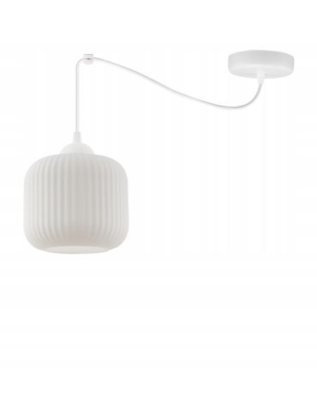 Elegancka lampa wisząca RIFFLE z regulacją wysokości i szklanym kloszem - idealna do salonu i jadalni, biały kolor.