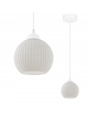 Nowoczesna lampka wisząca RIFFLE w białym kolorze z przezroczystym kloszem – eleganckie oświetlenie do każdego wnętrza.