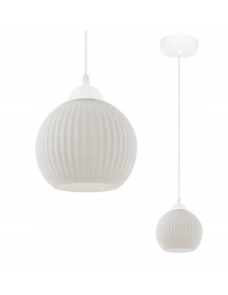 Nowoczesna lampka wisząca RIFFLE w białym kolorze z przezroczystym kloszem – eleganckie oświetlenie do każdego wnętrza.