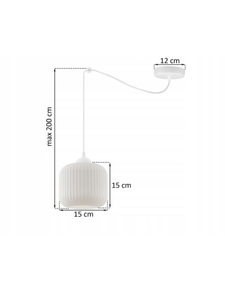 Elegancka lampa wisząca RIFFLE z regulacją wysokości i szklanym kloszem - idealna do salonu i jadalni, biały kolor.