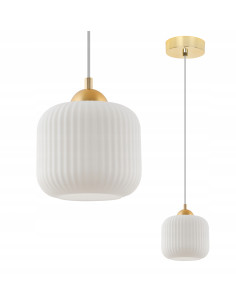 Lampa wisząca RIFFLE – elegancka lampa z białym kloszem i złotymi detalami do biura i salonu 2