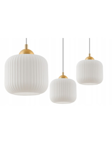 Lampa wisząca RIFFLE – elegancka lampa z białym kloszem i złotymi detalami do biura i salonu