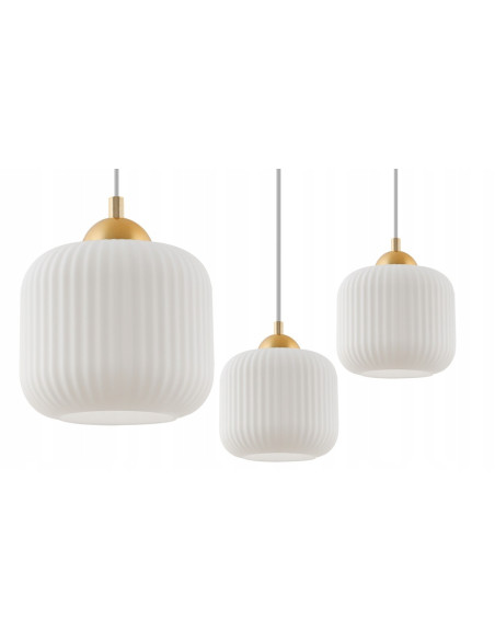Lampa wisząca RIFFLE – elegancka lampa z białym kloszem i złotymi detalami do biura i salonu