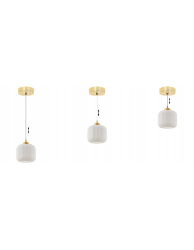 Lampa wisząca RIFFLE – elegancka lampa z białym kloszem i złotymi detalami do biura i salonu