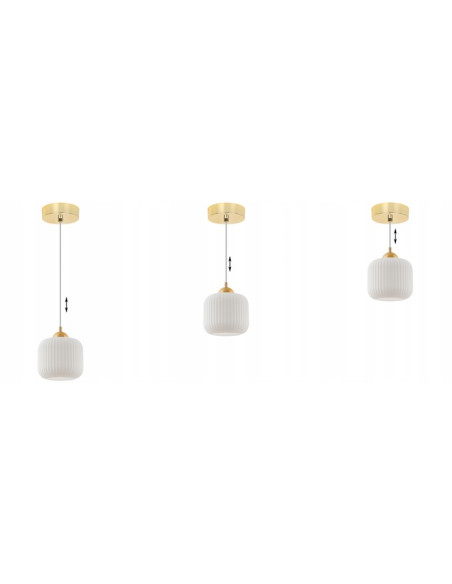 Lampa wisząca RIFFLE – elegancka lampa z białym kloszem i złotymi detalami do biura i salonu