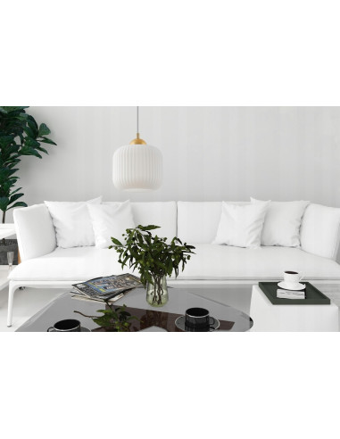 Lampa wisząca RIFFLE – elegancka lampa z białym kloszem i złotymi detalami do biura i salonu