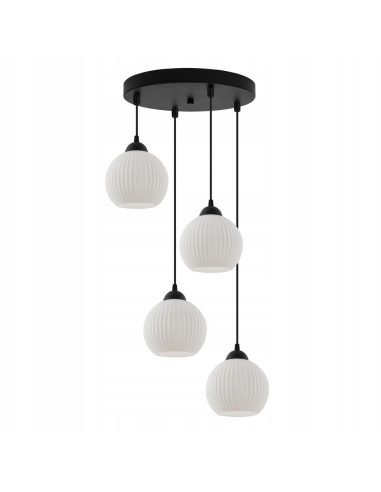 Żyrandol Riffle - Nowoczesna lampa wisząca z białymi kloszami do jadalni i salonu, 4-punktowe oświetlenie.