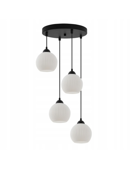 Żyrandol Riffle - Nowoczesna lampa wisząca z białymi kloszami do jadalni i salonu, 4-punktowe oświetlenie.