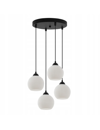 Żyrandol Riffle - Nowoczesna lampa wisząca z białymi kloszami do jadalni i salonu, 4-punktowe oświetlenie.