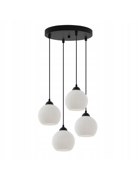 Żyrandol Riffle - Nowoczesna lampa wisząca z białymi kloszami do jadalni i salonu, 4-punktowe oświetlenie.