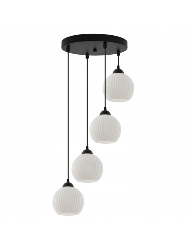 Żyrandol Riffle - Nowoczesna lampa wisząca z białymi kloszami do jadalni i salonu, 4-punktowe oświetlenie.