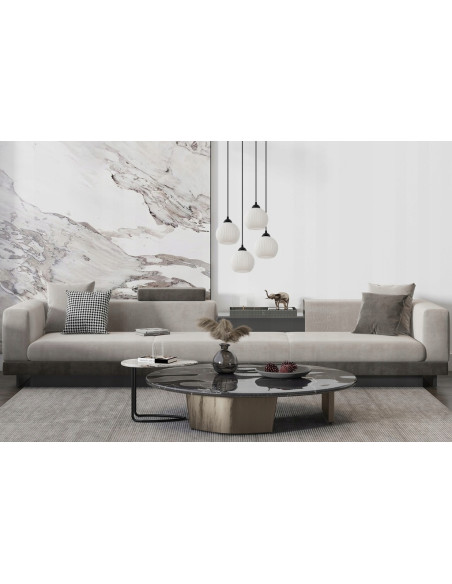 Żyrandol Riffle - Nowoczesna lampa wisząca z białymi kloszami do jadalni i salonu, 4-punktowe oświetlenie.