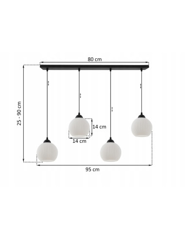 Lampa sufitowa RIFFLE w białych i czarnych kloszach, nowoczesne oświetlenie do salonu, jadalni, 90 cm, 4 punkty świetlne