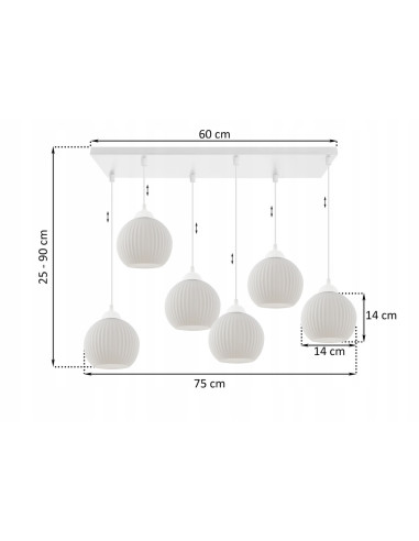 Lampa sufitowa RIFFLE - nowoczesny lampion w białym kolorze, 6 punktów E27, 90 cm długości, idealna do każdego wnętrza