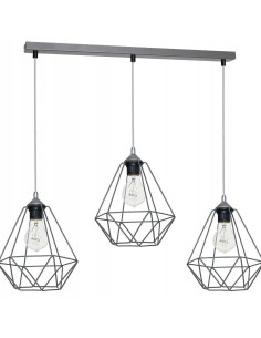 Potrójny zwis sufitowy MiLAGRO BASKET z szarymi diamentowymi kloszami – nowoczesne oświetlenie do jadalni.