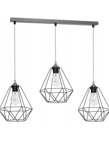 Potrójny zwis sufitowy MiLAGRO BASKET z szarymi diamentowymi kloszami – nowoczesne oświetlenie do jadalni.