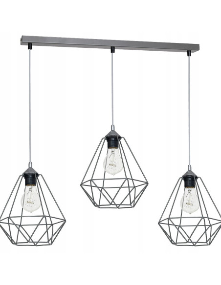 Potrójny zwis sufitowy MiLAGRO BASKET z szarymi diamentowymi kloszami – nowoczesne oświetlenie do jadalni.