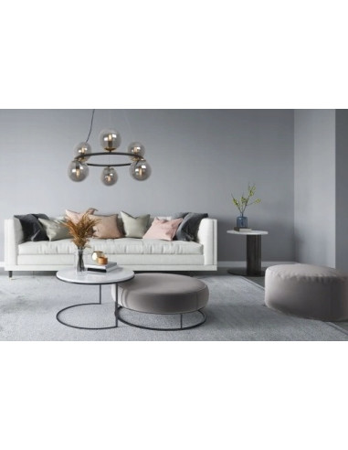 Lampa wisząca AURA w stylu glamour z kulistymi kloszami i złotym akcentem, 6 punktów świetlnych E14, 65 cm