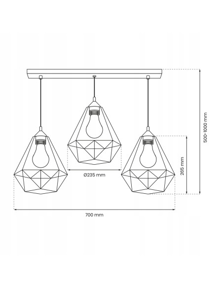 Potrójny zwis sufitowy MiLAGRO BASKET z szarymi diamentowymi kloszami – nowoczesne oświetlenie do jadalni.