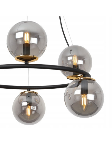 Lampa wisząca AURA w stylu glamour z kulistymi kloszami i złotym akcentem, 6 punktów świetlnych E14, 65 cm