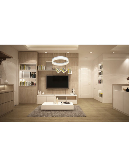 Nowoczesna lampa sufitowa LED RING 066 z regulowaną wysokością, elegancka i energooszczędna do biura i salonu.