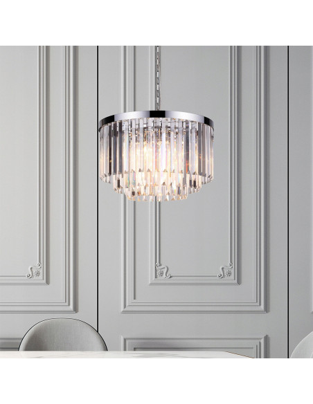 Żyrandol kryształowy Vetro w stylu glamour – elegancja do sypialni i nowoczesnych wnętrz, z regulacją wysokości.