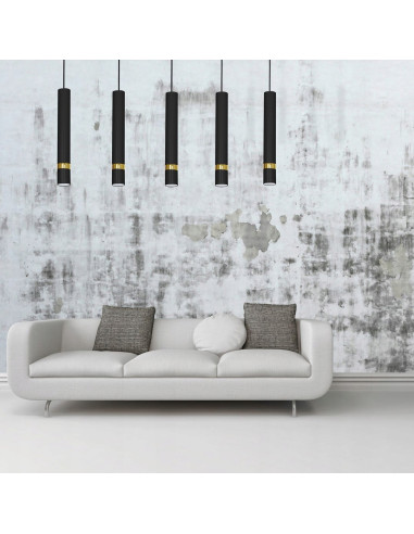 Lampa sufitowa JOKER 5-punktowa, czarna/złota, metalowe klosze w kształcie dzwonków, nowoczesny design do wnętrz