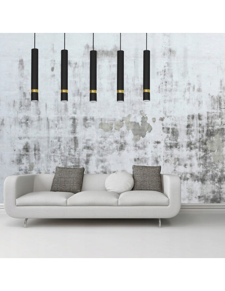 Lampa sufitowa JOKER 5-punktowa, czarna/złota, metalowe klosze w kształcie dzwonków, nowoczesny design do wnętrz