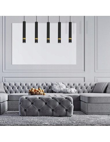 Lampa sufitowa JOKER 5-punktowa, czarna/złota, metalowe klosze w kształcie dzwonków, nowoczesny design do wnętrz