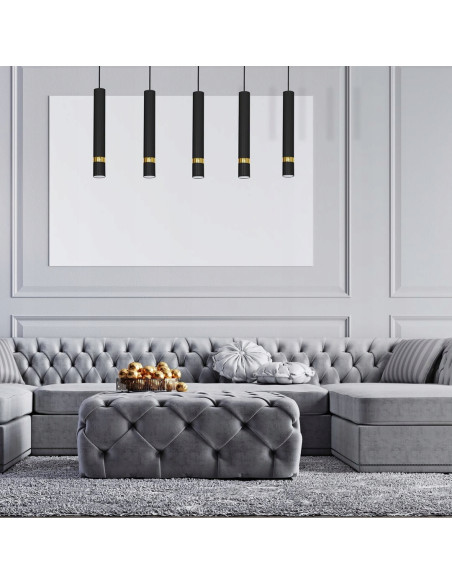 Lampa sufitowa JOKER 5-punktowa, czarna/złota, metalowe klosze w kształcie dzwonków, nowoczesny design do wnętrz