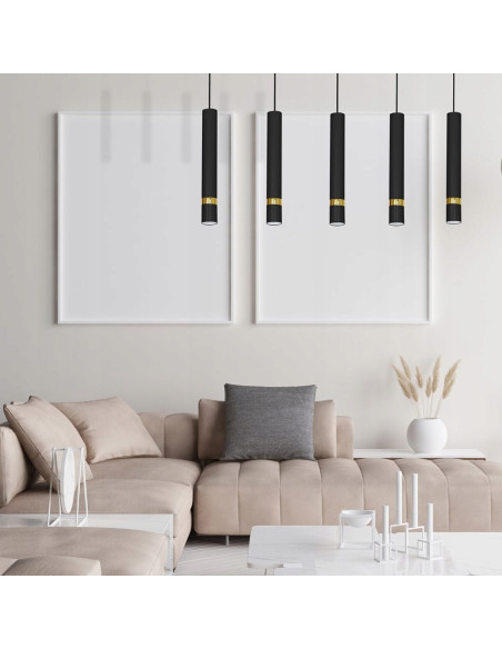 Lampa sufitowa JOKER 5-punktowa, czarna/złota, metalowe klosze w kształcie dzwonków, nowoczesny design do wnętrz