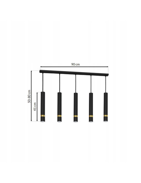 Lampa sufitowa JOKER 5-punktowa, czarna/złota, metalowe klosze w kształcie dzwonków, nowoczesny design do wnętrz