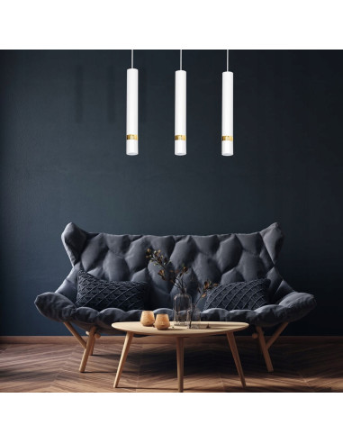 Lampa wisząca JOKER w białym i złotym, elegancki dodatek do salonu, jadalni, biura i nowoczesnych wnętrz.
