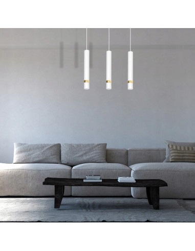 Lampa wisząca JOKER w białym i złotym, elegancki dodatek do salonu, jadalni, biura i nowoczesnych wnętrz.