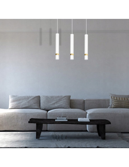 Lampa wisząca JOKER w białym i złotym, elegancki dodatek do salonu, jadalni, biura i nowoczesnych wnętrz.