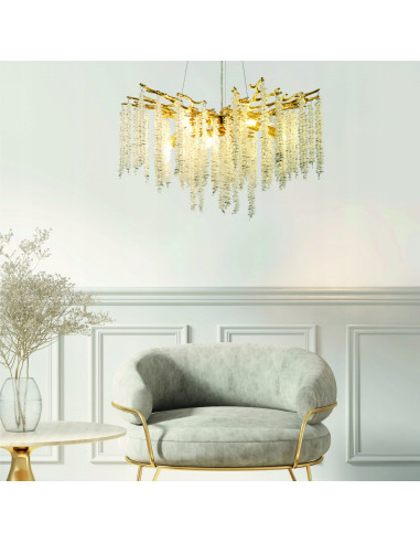 Lampa wisząca DIJON – mosiężna elegancja z kryształowymi akcentami dla nowoczesnych wnętrz