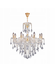 Elegancki żyrandol CHATEAU w złotym kolorze z 8 punktami świetlnymi E14 - idealny do sal balowych i nowoczesnych wnętrz.