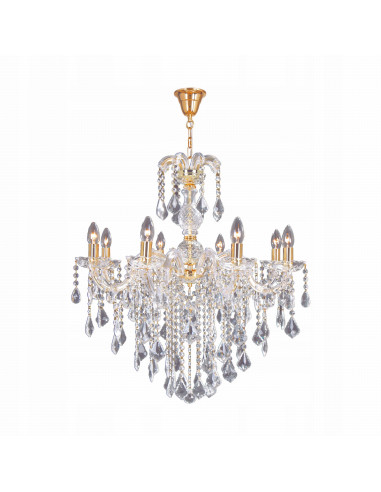 Elegancki żyrandol CHATEAU w złotym kolorze z 8 punktami świetlnymi E14 - idealny do sal balowych i nowoczesnych wnętrz.