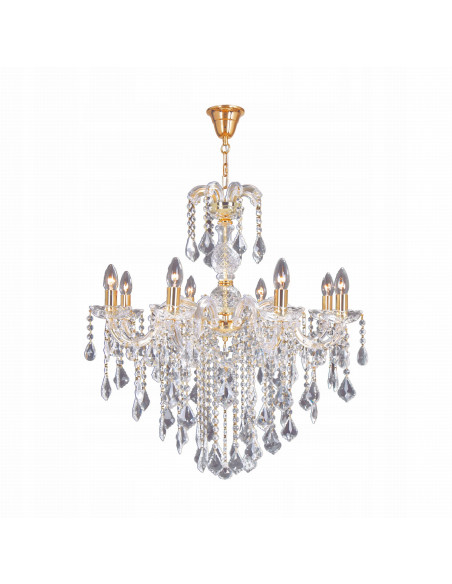 Elegancki żyrandol CHATEAU w złotym kolorze z 8 punktami świetlnymi E14 - idealny do sal balowych i nowoczesnych wnętrz.