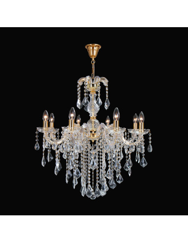 Elegancki żyrandol CHATEAU w złotym kolorze z 8 punktami świetlnymi E14 - idealny do sal balowych i nowoczesnych wnętrz.