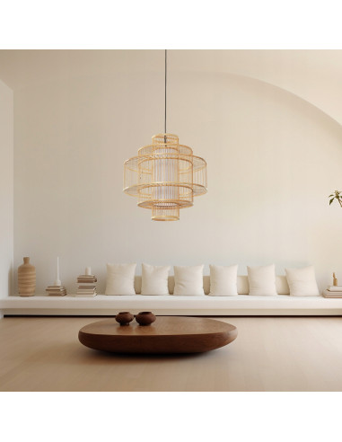 Lampa Rattanowa Stela z Mlecznym Kloszem - Elegancka Dekoracja w Stylu Boho i Skandynawskim do Wnętrz